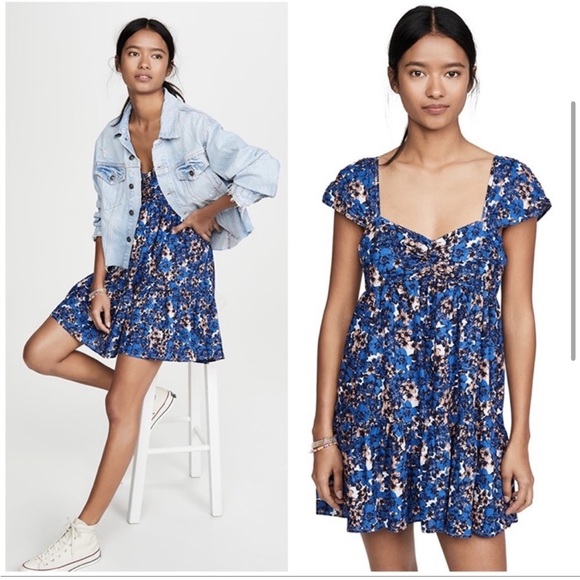 Free People Pattern Play Mini Blue Floral Dress - Picture 4 of 8